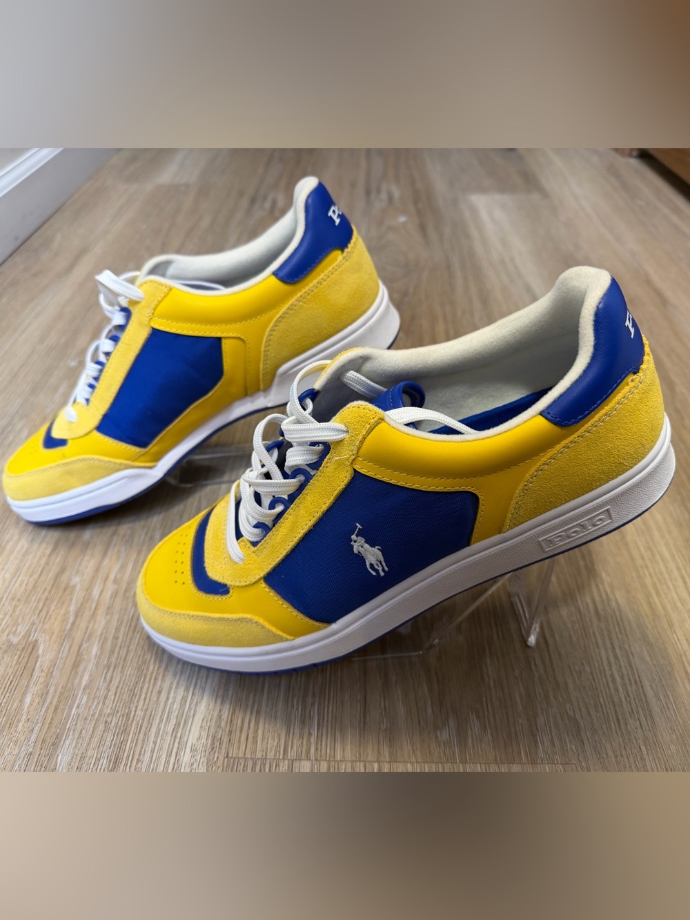 Polo Ralph Lauren Court Sport Men’s Size 11 Yellow Blue Leather Suede Sneakers